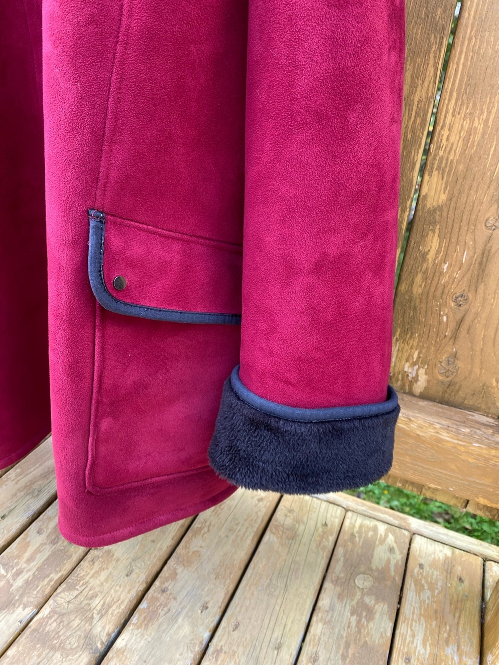 Penningtons Plus Size Faux Shearling Coat Cherry Red Black Size 4X - Picture 3 of 13